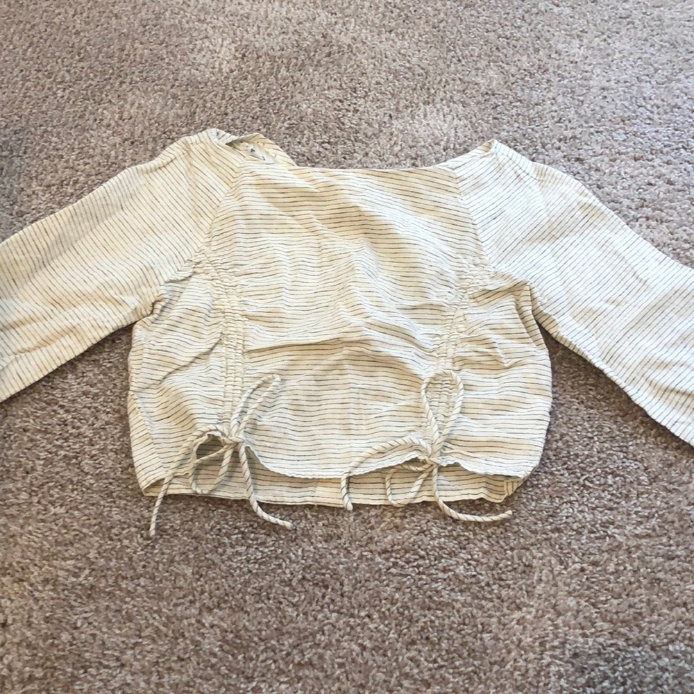 Cream striped linen crop top
